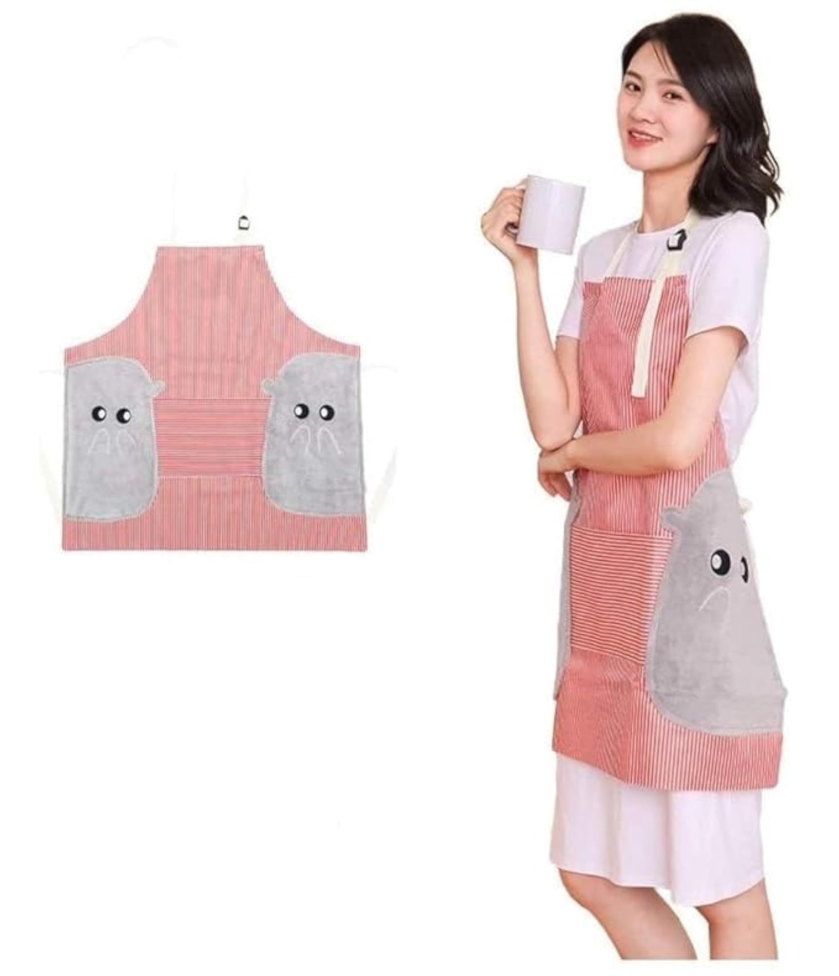 Adjustable Bib Waterproof Velvet Apron with Pockets